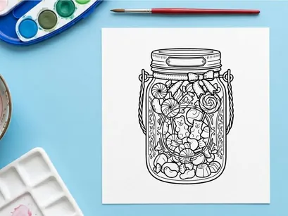 Hand-drawn glass jar filled with assorted cookies. Sketch illustration of sweet treats in vintage container for baking designs.