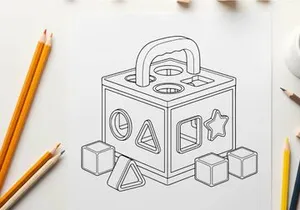 Wooden shape sorter toy with geometric shapes vector illustration