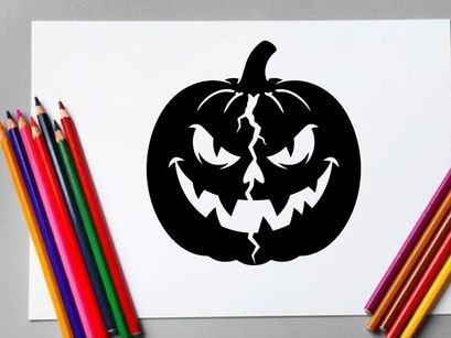Menacing Halloween Jack-o'-Lantern with Evil Expression and Cracks