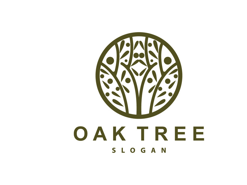 Oak Tree Logo Minimalist Design, Vector Tree Nature Plant