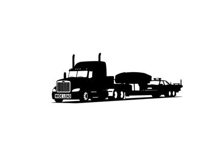 Silhouette of a semi truck hauling a boat on a trailer
