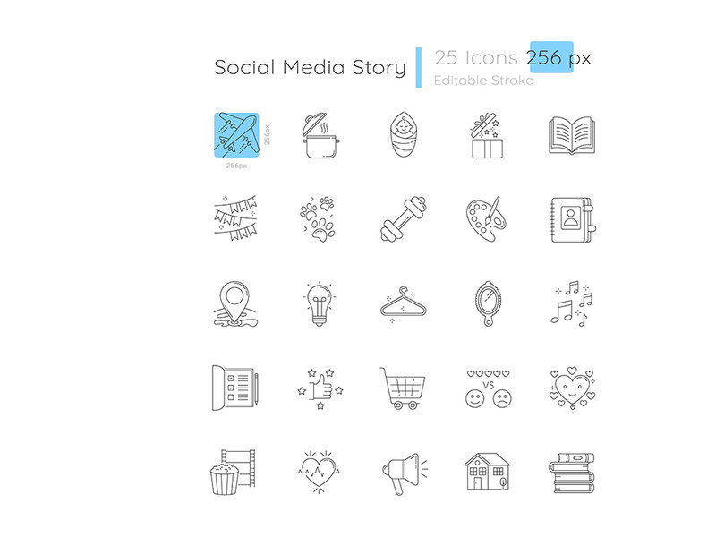 Social media story linear icons set