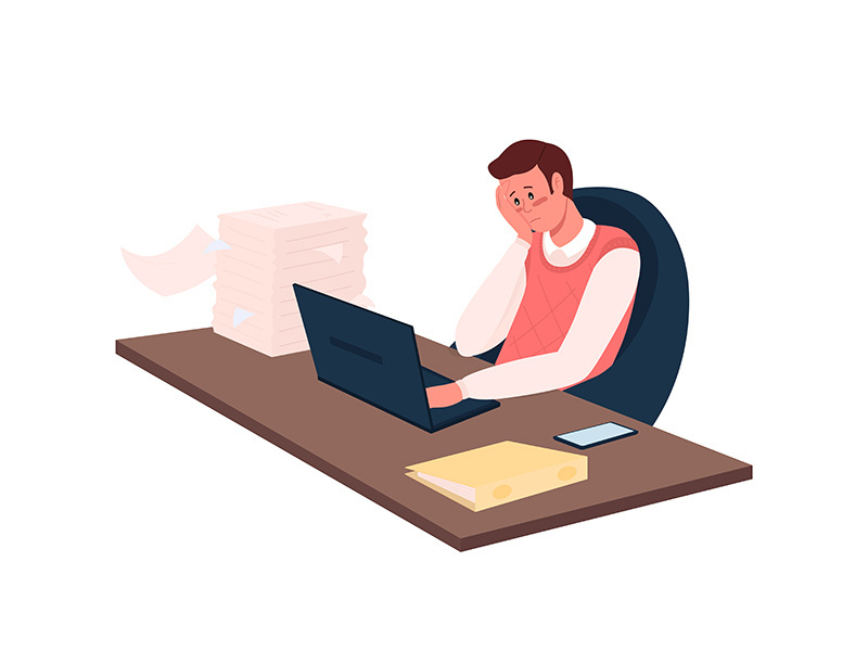 Overworked employee flat color vector detailed character