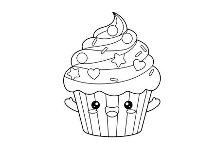 Cute cupcake mascot with stars and hearts vector illustration