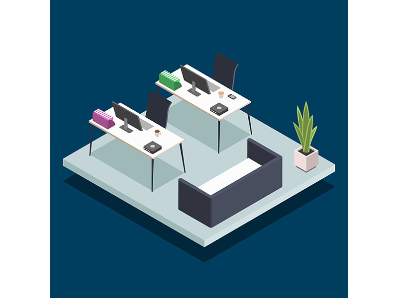 Modern office room isometric color vector illustration