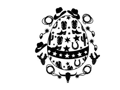 Western easter egg silhouette with cowboy hats and boots