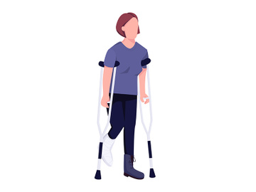 Injured woman on crutches flat color vector faceless character preview picture