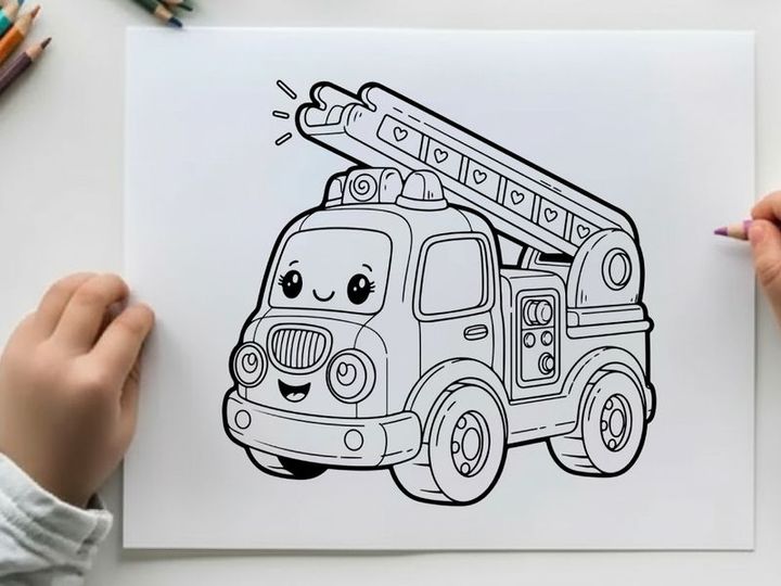 Cute fire truck smiling vector illustration flat design