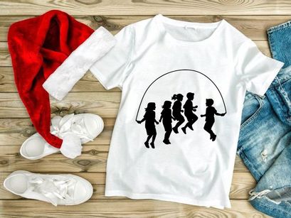 Family jumping joyfully with skipping rope silhouette outdoor