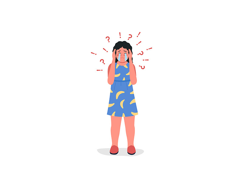 Crying teenage girl flat color vector detailed character