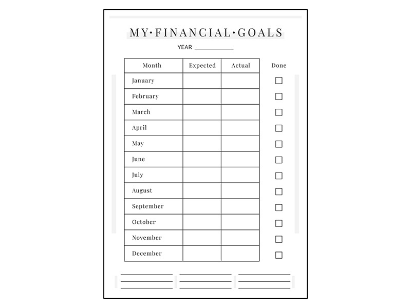 Annual finance goals minimalist planner page design