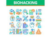 Biohacking Collection Elements Icons Set Vector