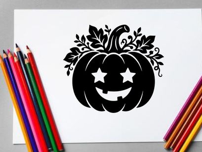 Black Halloween Pumpkin with Star Eyes and Smiling Face