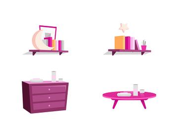 Female room furniture flat color vector objects set preview picture