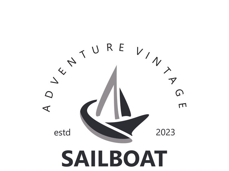 Sailboat vintage logo minimalist with wave, travel yacth or sailing boat vector design template