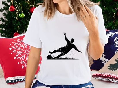 Soccer player in dynamic action sliding tackle on field