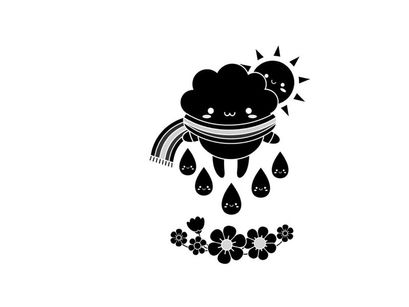 Silhouette of a smiling cloud with raindrops and flowers