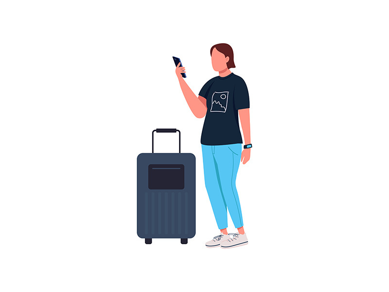 Covid traveler flat color vector faceless character