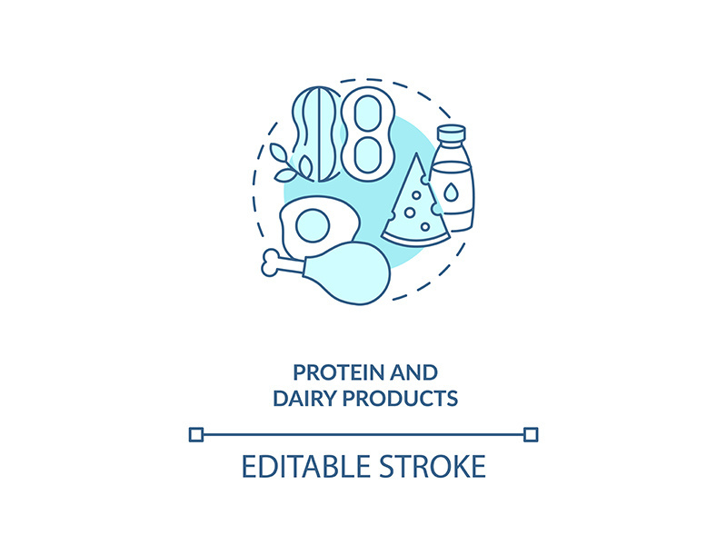 Protein and dairy products concept icon