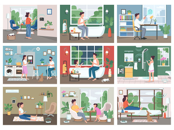 Smart home technology flat color vector illustrations set preview picture