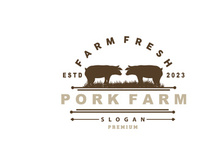 Pig Logo, Grilled Pork Pig Simple Rustic Stamp, Livestock Cattle Vector
