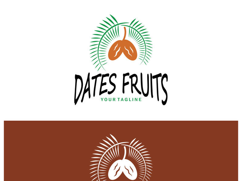 Date palm fruit plant logo design with leaves,seeds and date palm tree isolated background exotic organic plant.