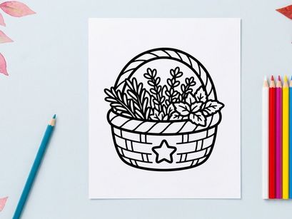 Kräuter-Strichzeichnung. Handgezeichnete Illustration aromatischer Pflanzen zum Ausmalen.