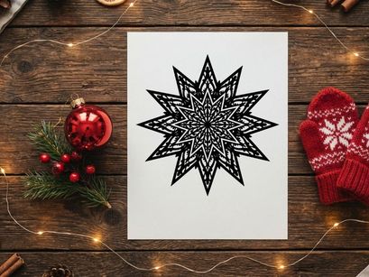 Desain Bintang Mandala Hitam Putih yang Rumit untuk Dekorasi Liburan