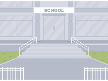 Empty school entrance flat color vector illustration preview picture