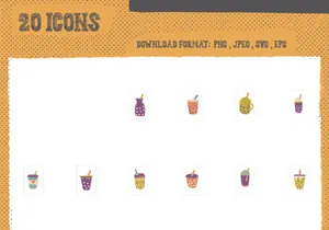 Motion purple green yellow milk tea stickers stamps