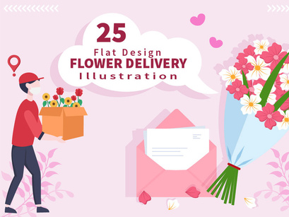 25 Flower Delivery Courier Service Online Vector Illustration