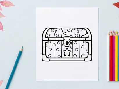 Vintage-Schatztruhe mit Sternenschloss für Halloween. Klassische gruselige Piratenbox gefüllt mit Goldmünzen und Juwelen.