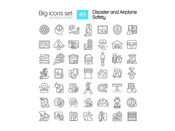 Disasters and accidents preparedness linear icons set preview picture