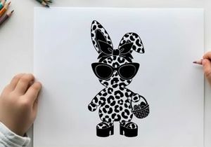 Leopard print bunny silhouette with sunglasses and purse