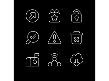 Interface elements white linear icons set for dark theme preview picture