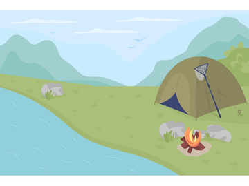 Fishing camp flat color vector illustration preview picture