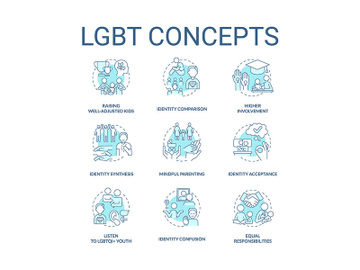 LGBT turquoise concept icons set preview picture