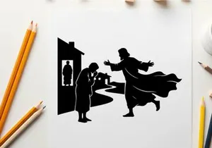 Silhouette of man gesturing dramatically to another figure