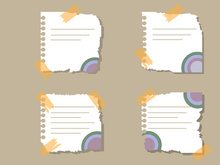 Ripped Pages Design. Torn Paper Notes Torn Edges With Tape, Vector Notepad Realistic Color Stationery Blank Memo Paper