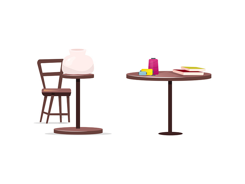 Tables for craft flat color vector objects set
