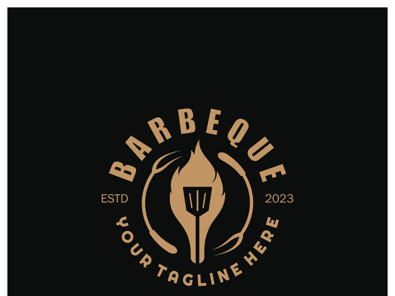 Simple Barbecue Vintage hot grill, with crossed flames and spatula. Logo for restaurant, badge, cafe and bar.vector