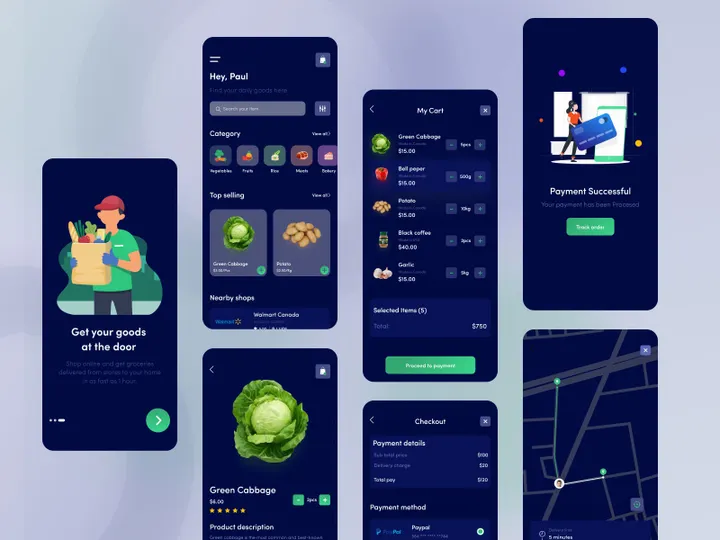 Groceries Mobile Mobile Application Design (Dark Version)