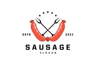 Sausage Logo, Vector Meat Fork and the Sausage Food, Restaurant Inspiration Design, Vintage Retro Rustic