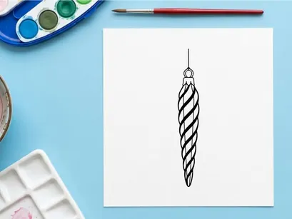 Handcrafted silver and black striped Christmas ornament teardrop hanging on white background
