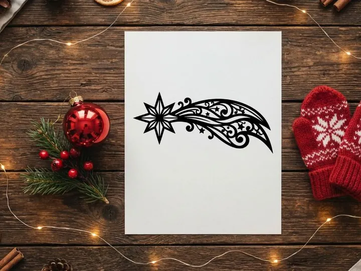 Decorative Christmas star comet icon with ornate floral filigree and swirling patterns