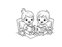 Children reading with teddy bears vector illustration flat design
