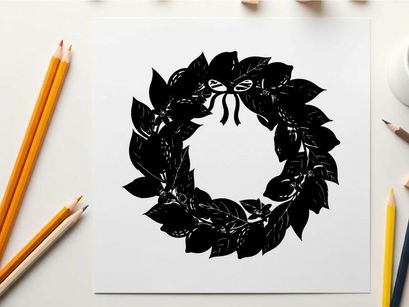 Silhouette of a laurel wreath with ribbon bow