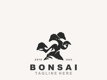 Bonsai Tree Logo Design template. vintage  illustration of aesthetic bonsai plants culture