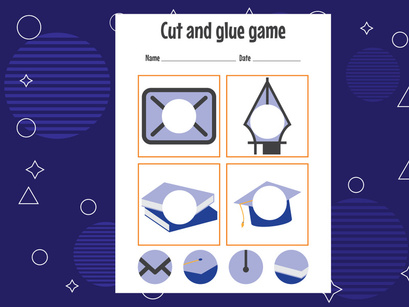 10 Pages Cut and glue game for kids. Cutting practice for preschoolers. Education paper game for children