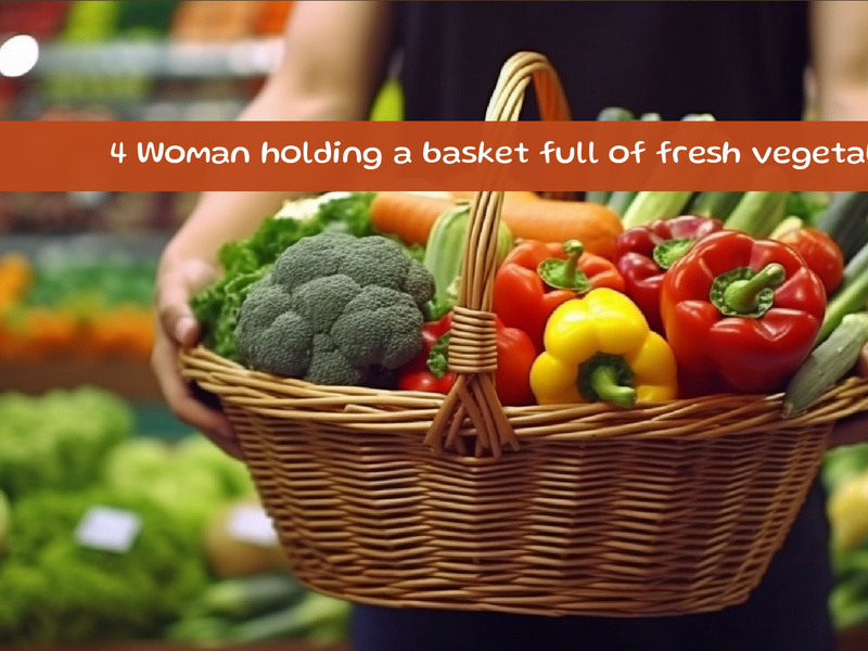 Woman holding a basket full of fresh vegetables